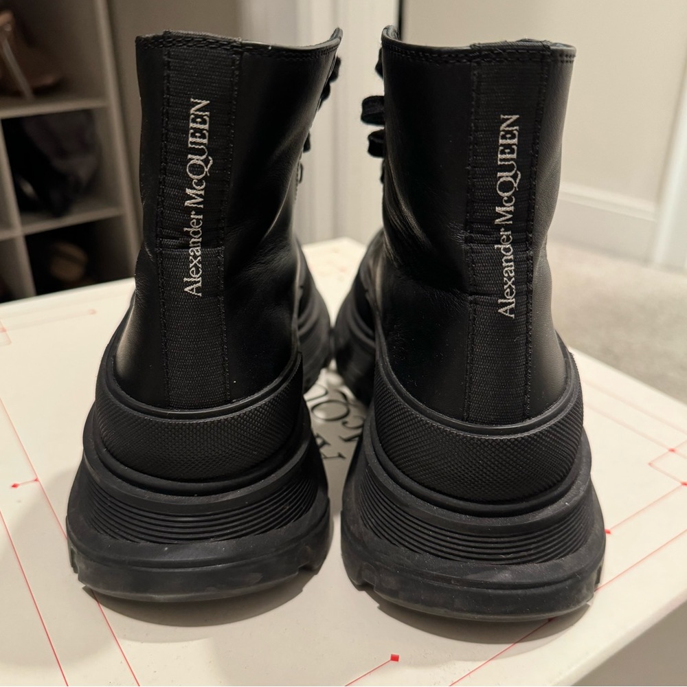 Alexander McQueen Black Leather Tread Slick Chunky Lug Sole Boot Sneaker 38.5 - Picture 5 of 13